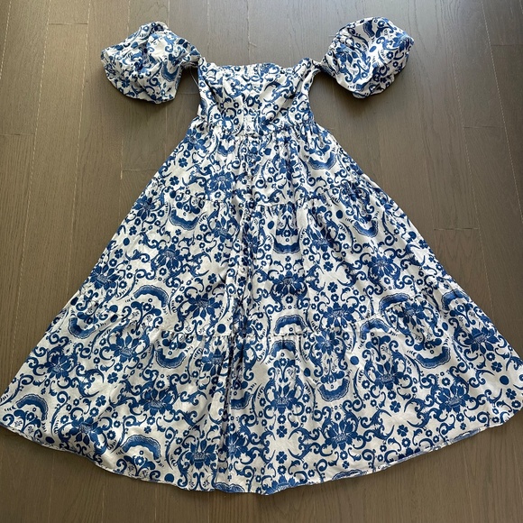 Borgo De Nor Julia Cotton Dress Venezia Blue Off the Shoulder Button UK 12 US 8 - Picture 3 of 11